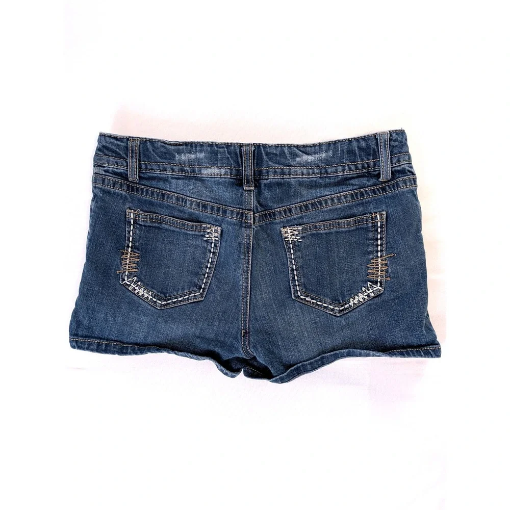 Cherokee Girls Blue Denim Shorts Medium Wash Embroidered Pockets Size XL 14-16
